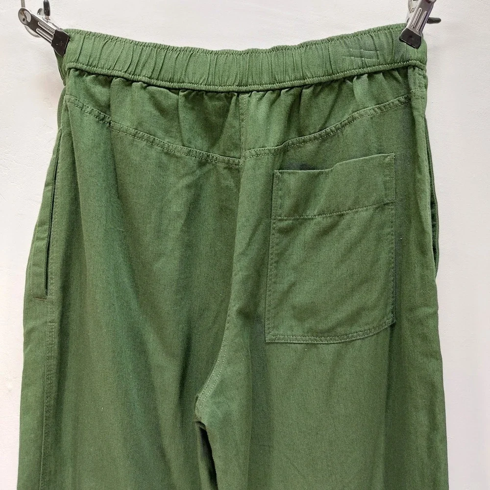 COS Elastic Waist Trousers Women's 8 Green Cotton Lyocell Linen Blend Earthy Mod